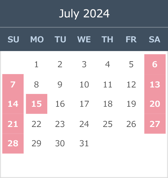 July 2024 opening calendar