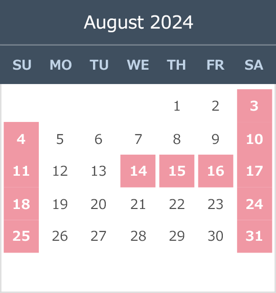 August 2024 opening calendar